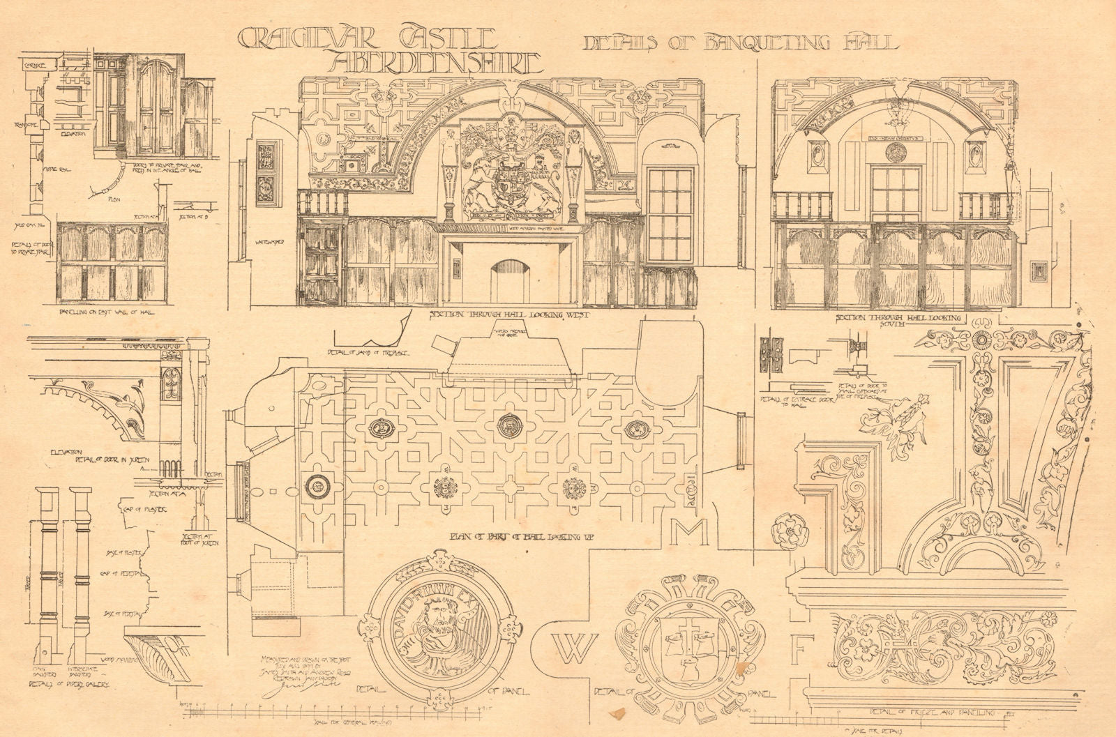 Craigievar castle, Aberdeenshire. Details of banqueting hall. Scotland 1901